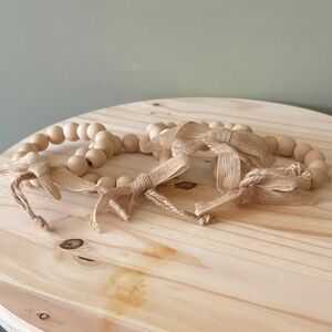 Natural Wood Bead Garland with Ribbon Ties